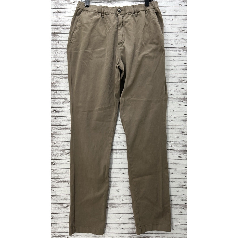 COVE Chino Pants Men 34x32 Brown Die On Empty Elastic Waist Slim Tapered